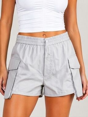Zara Grey High-Waisted Oversized Cargo Utility Shorts XS Gorpcore Streetwear
